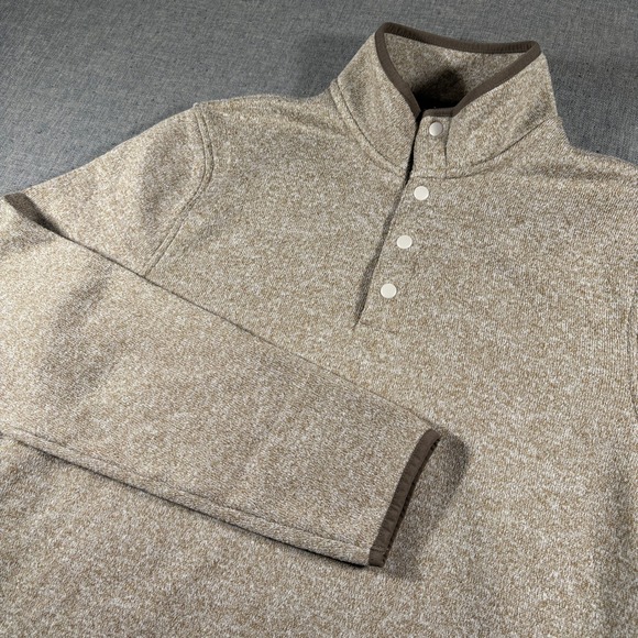 J.Crew Other - J.Crew Authentic Fleece Pullover Mens M Brown Marled Snap Neck Sweater CD792